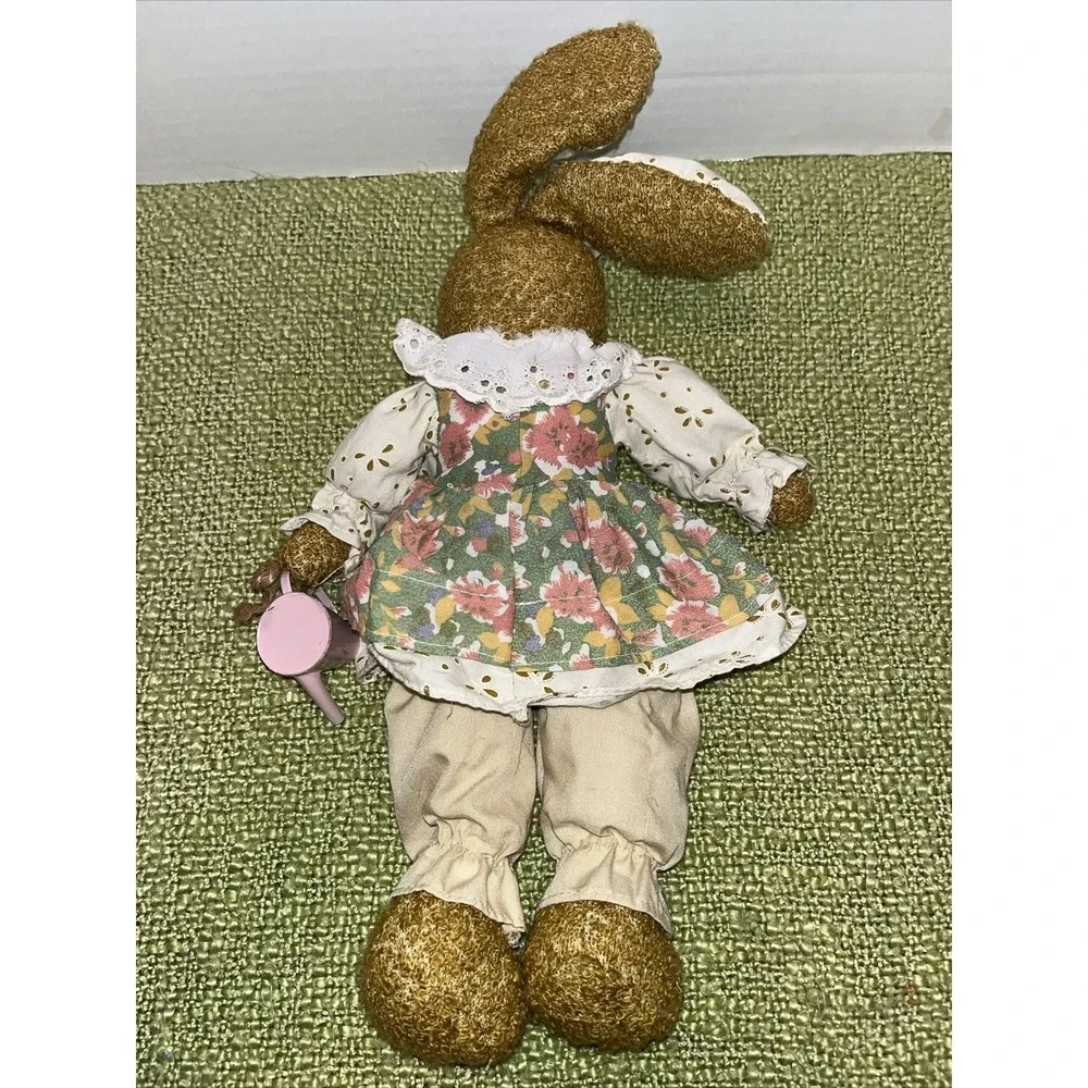 Vtg Spring‎ Easter Bunny Rabbit Plush Country Decor Lace Floral Dress Gardener